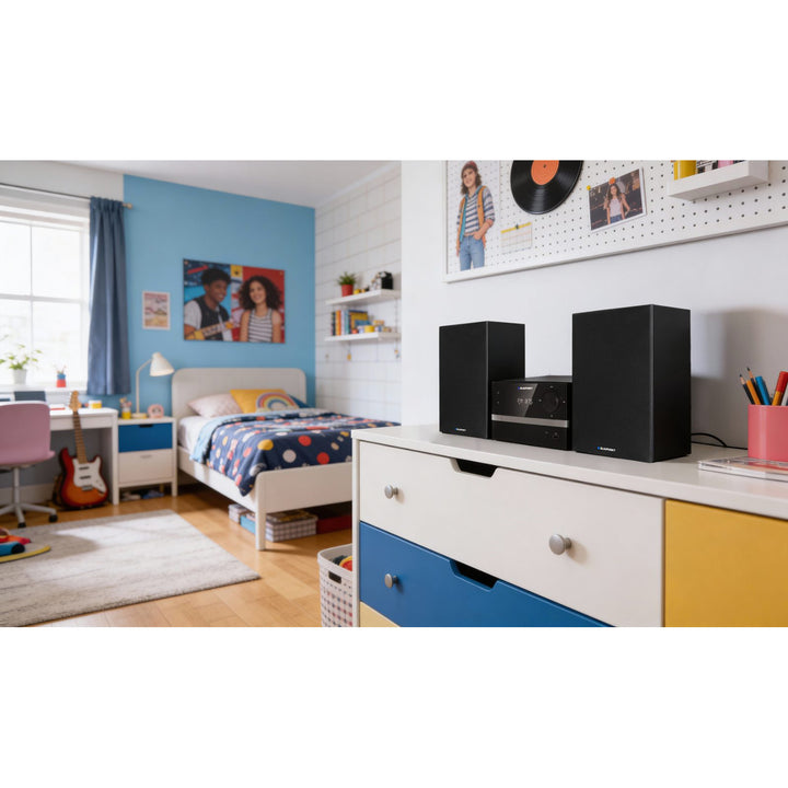 Micro sistem Blaupunkt, Bluetooth, radio FM, putere RMS 20 W, ceas cu funcție de alarmă, CD/MP3/USB/AUX, MS9BT