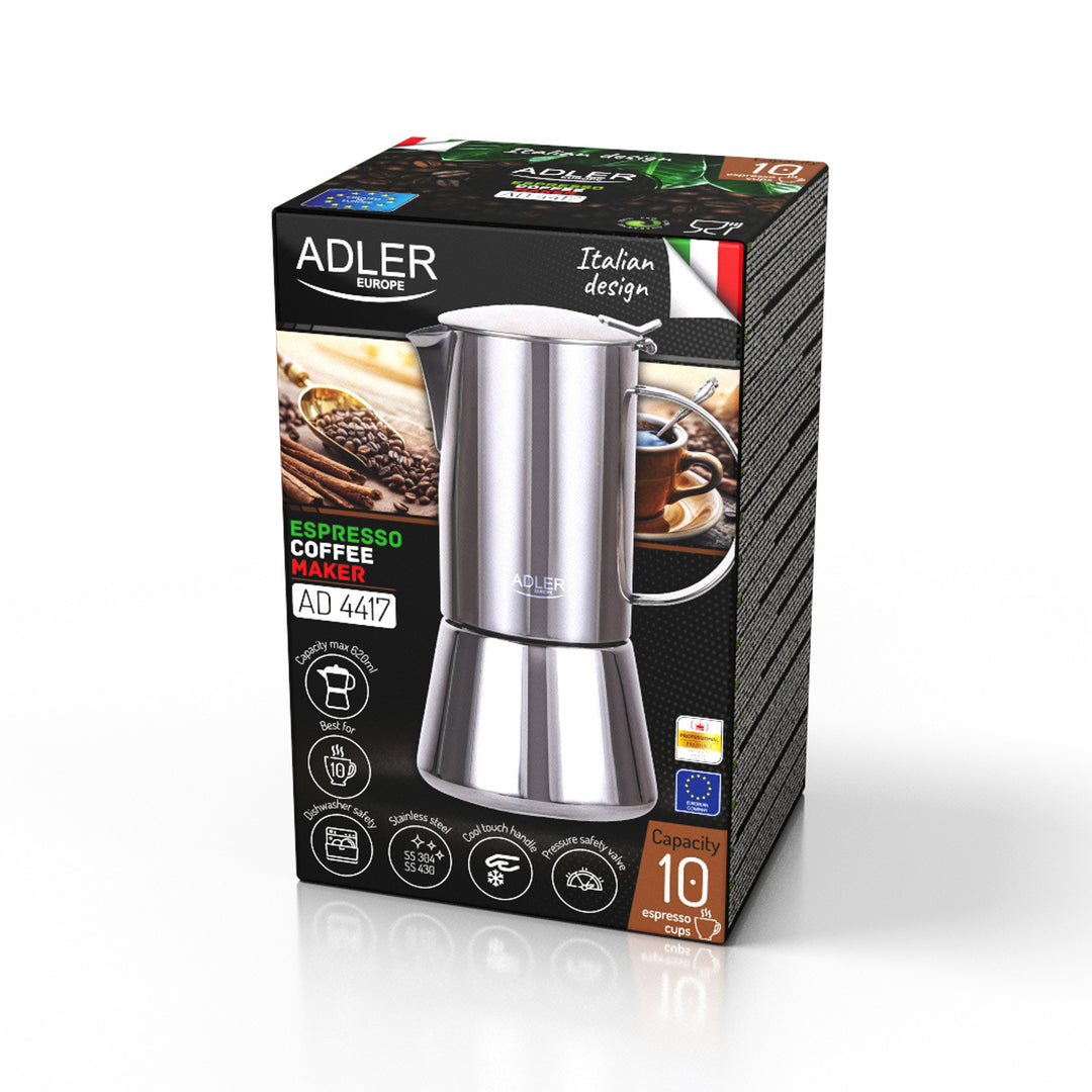 Cafetieră Adler, cafetieră espresso, capacitate 620 ml, culoare argintiu metalizat, AD 4417