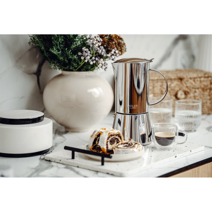 Cafetieră Adler, cafetieră espresso, capacitate 620 ml, culoare argintiu metalizat, AD 4417