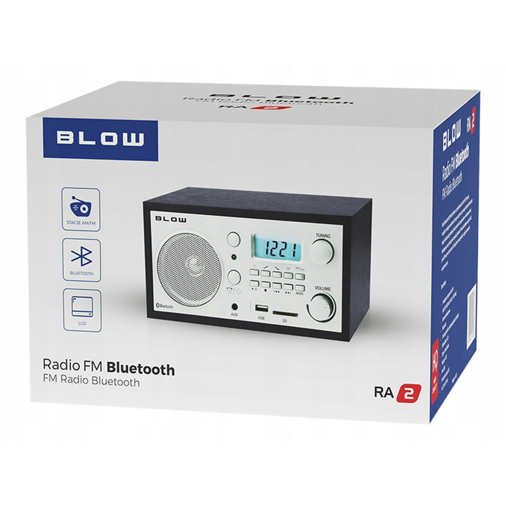 Radio analogic portabil Blow, funcție Bluetooth, conectori USB, AUX și SD, recepție radio AM/FM, afișaj LCD, ceas și ceas cu alarmă, 77-531#