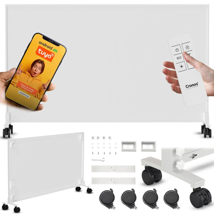 Încălzitor cu infraroșu Cronos, 800 W, ideal pentru persoanele alergice, suprafață mată, ultra-subțire, termostat încorporat și telecomandă prin telefon sau telecomandă, Carbon P800 TWP