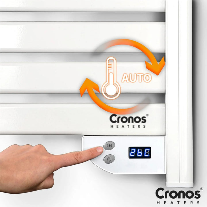 Încălzitor electric pentru baie Cronos, putere 500 W, încălzește încăperi de până la 6 m², afișaj LCD, funcții AUTO, TIMER și detectare fereastră deschisă, TW-500