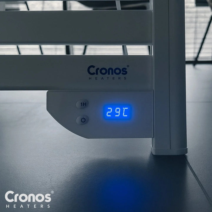 Încălzitor electric pentru baie Cronos, putere 500 W, încălzește încăperi de până la 6 m², afișaj LCD, funcții AUTO, TIMER și detectare fereastră deschisă, TW-500