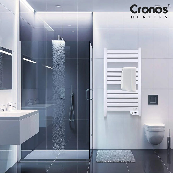Încălzitor electric pentru baie Cronos, putere 500 W, încălzește încăperi de până la 6 m², afișaj LCD, funcții AUTO, TIMER și detectare fereastră deschisă, TW-500