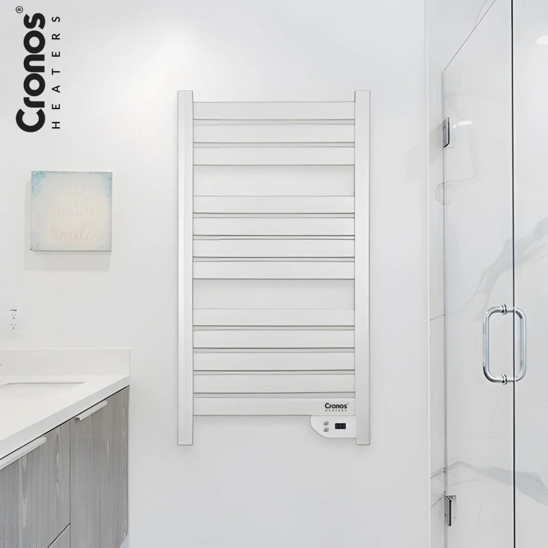 Încălzitor electric pentru baie Cronos, putere 500 W, încălzește încăperi de până la 6 m², afișaj LCD, funcții AUTO, TIMER și detectare fereastră deschisă, TW-500