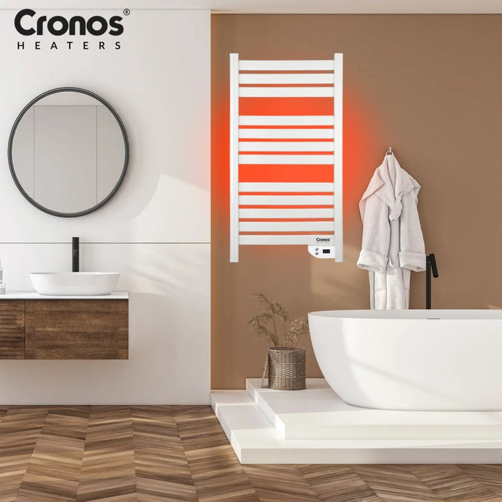 Încălzitor electric pentru baie Cronos, putere 500 W, încălzește încăperi de până la 6 m², afișaj LCD, funcții AUTO, TIMER și detectare fereastră deschisă, TW-500