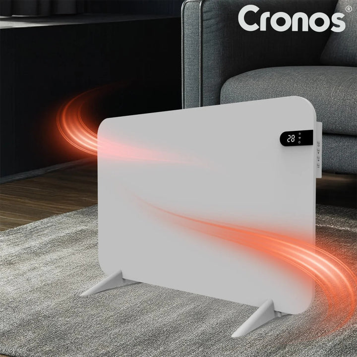 Încălzitor electric Cronos, alb, putere 450 W, încălzește încăperi de până la 14 m², termostat încorporat, telecomandă, funcție de detectare a ferestrelor deschise, picioare incluse, WFH-450TW