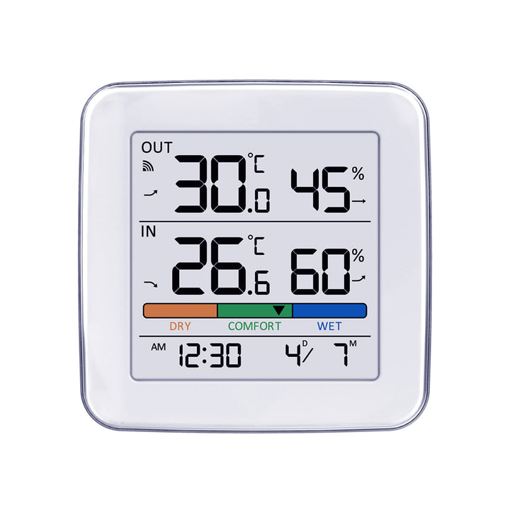 Stație meteorologică wireless GreenBlue, temperatură + umiditate IN/OUT, ceas + alarmă + dată, °C / °F selectabil, rază de acțiune de până la 60 m, GB169, 4 baterii AAA