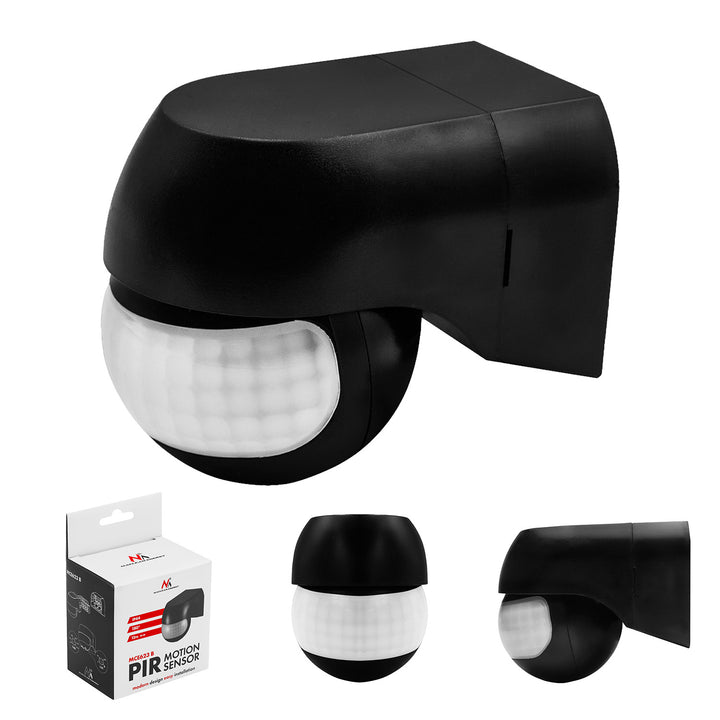 Senzor de mișcare PIR 12-24 V Maclean, cu infraroșu, IP44, negru, rază de acțiune 12 m, sarcină maximă 60/120 W, MCE623 B