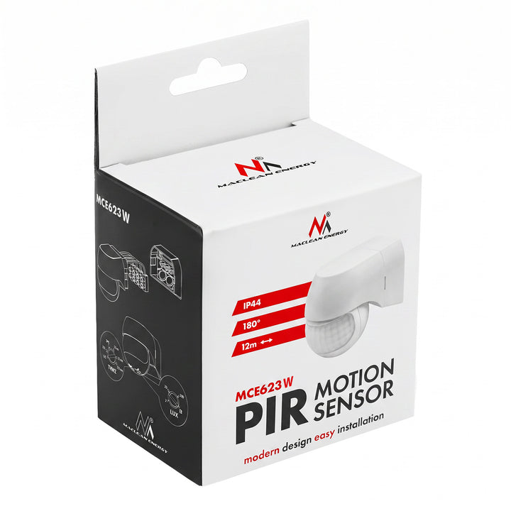Senzor de mișcare PIR 12-24 V Maclean, cu infraroșu, IP44, alb, rază de acțiune 12 m, sarcină maximă 60/120 W, MCE623 W