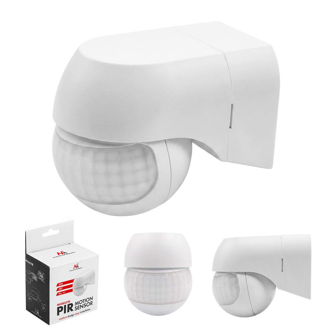 Senzor de mișcare PIR 12-24 V Maclean, cu infraroșu, IP44, alb, rază de acțiune 12 m, sarcină maximă 60/120 W, MCE623 W