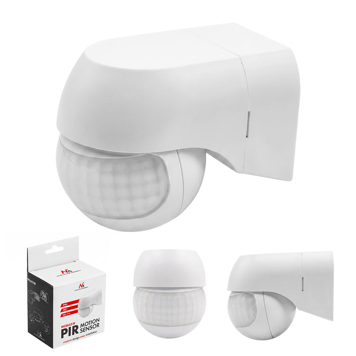 Senzor de mișcare PIR 12-24 V Maclean, cu infraroșu, IP44, alb, rază de acțiune 12 m, sarcină maximă 60/120 W, MCE623 W