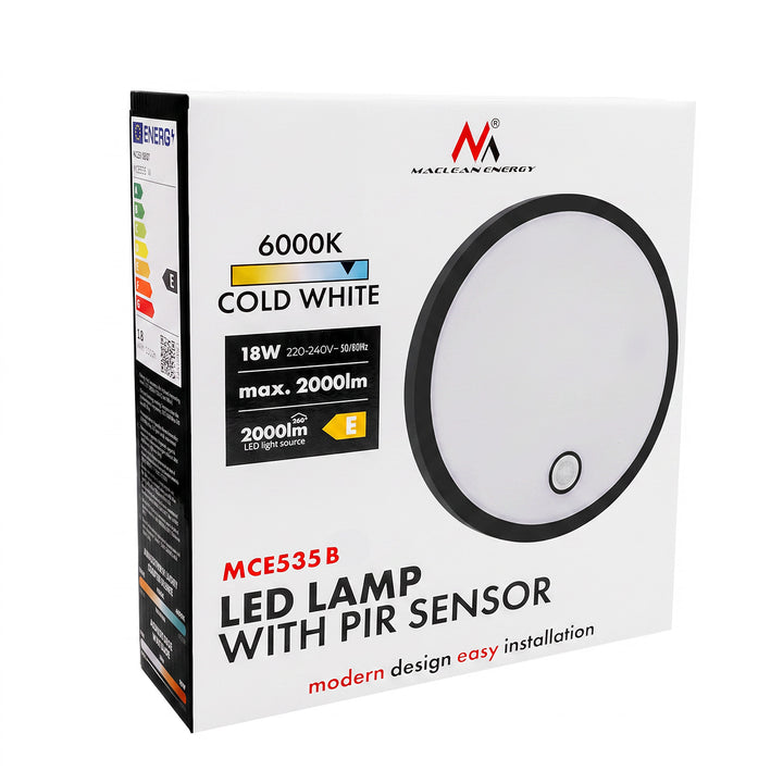 Lampă LED cu senzor de mișcare Maclean, senzor PIR, negru, 10 W/15/18 W, IP65, posibilitatea de a schimba temperatura culorii 3000/4000/6000 K, MCE535 B