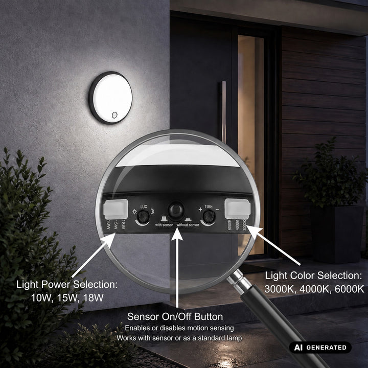 Lampă LED cu senzor de mișcare Maclean, senzor PIR, negru, 10 W/15/18 W, IP65, posibilitatea de a schimba temperatura culorii 3000/4000/6000 K, MCE535 B