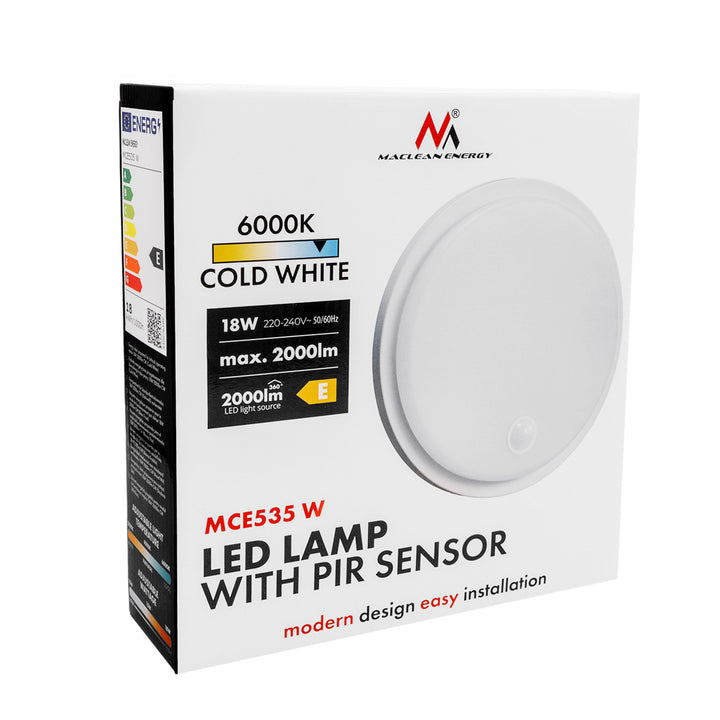Lampă LED cu senzor de mișcare Maclean, senzor PIR, albă, 10 W/15/18 W, IP65, posibilitatea de a schimba temperatura culorii între 3000/4000/6000 K, MCE535 W