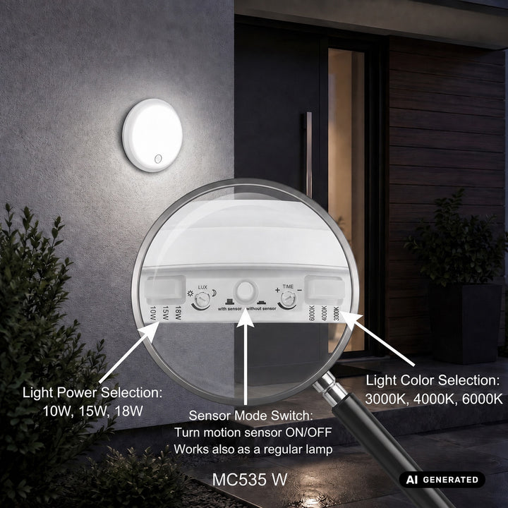 Lampă LED cu senzor de mișcare Maclean, senzor PIR, albă, 10 W/15/18 W, IP65, posibilitatea de a schimba temperatura culorii între 3000/4000/6000 K, MCE535 W
