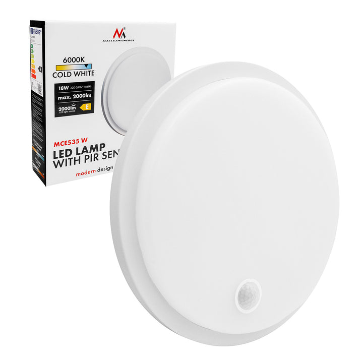 Lampă LED cu senzor de mișcare Maclean, senzor PIR, albă, 10 W/15/18 W, IP65, posibilitatea de a schimba temperatura culorii între 3000/4000/6000 K, MCE535 W
