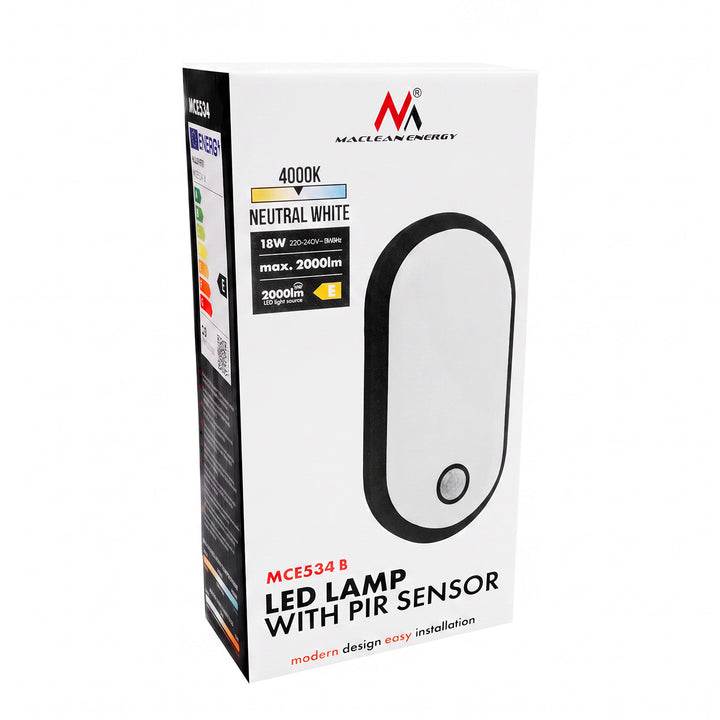 Lampă LED cu senzor de mișcare Maclean, senzor PIR, negru, 10 W/15/18 W, IP65, posibilitatea de a schimba culoarea la 3000/4000/6000 K, MCE534 B