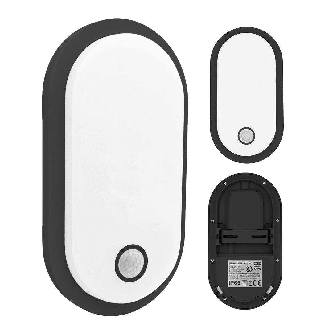 Lampă LED cu senzor de mișcare Maclean, senzor PIR, negru, 10 W/15/18 W, IP65, posibilitatea de a schimba culoarea la 3000/4000/6000 K, MCE534 B
