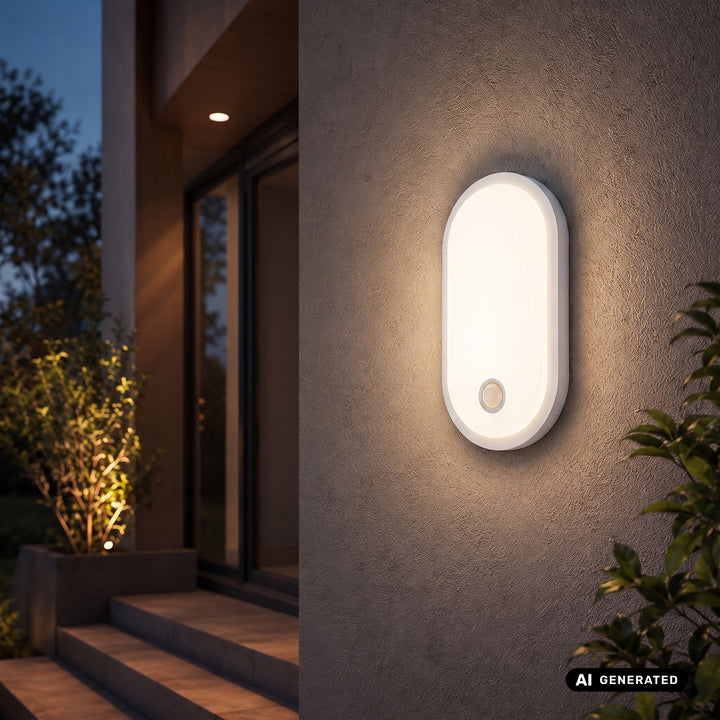 Lampă LED cu senzor de mișcare Maclean, senzor PIR, albă, 10 W/15/18 W, IP65, posibilitatea de a schimba temperatura culorii între 3000/4000/6000 K, MCE534 W