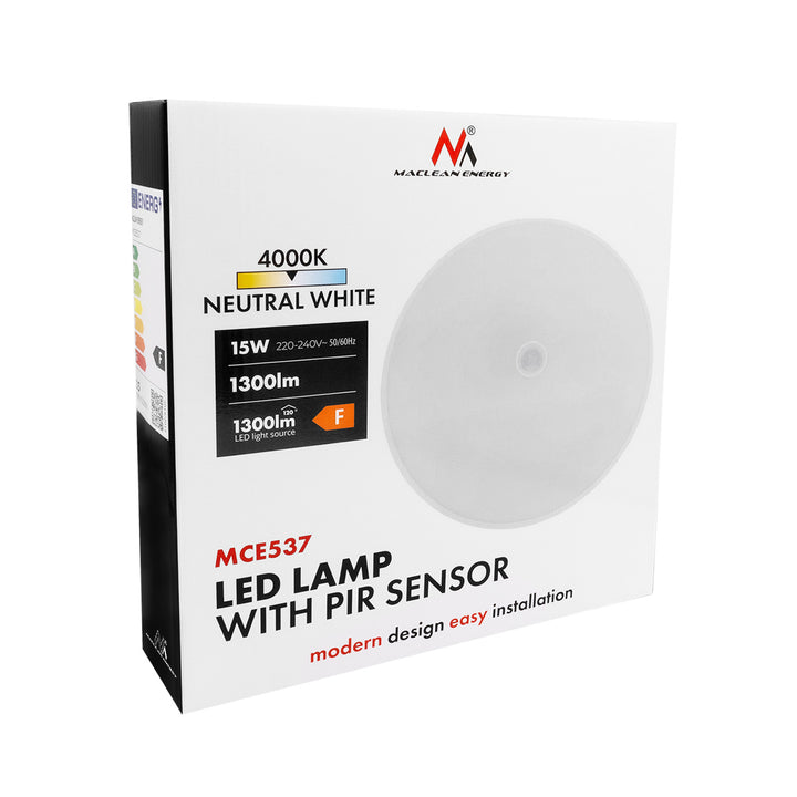 Lampă LED cu senzor PIR Maclean, de tavan, 15 W, 1300 lm, IP54, 220-240 V~ 50/60 Hz, MCE537