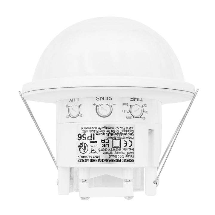 Senzor de prezență PIR Maclean, pentru montare încastrată, rază de acțiune 10x40 m, 1000 W/2000 W, 220-240 V c.a., 50/60 Hz, IP54, MCE822