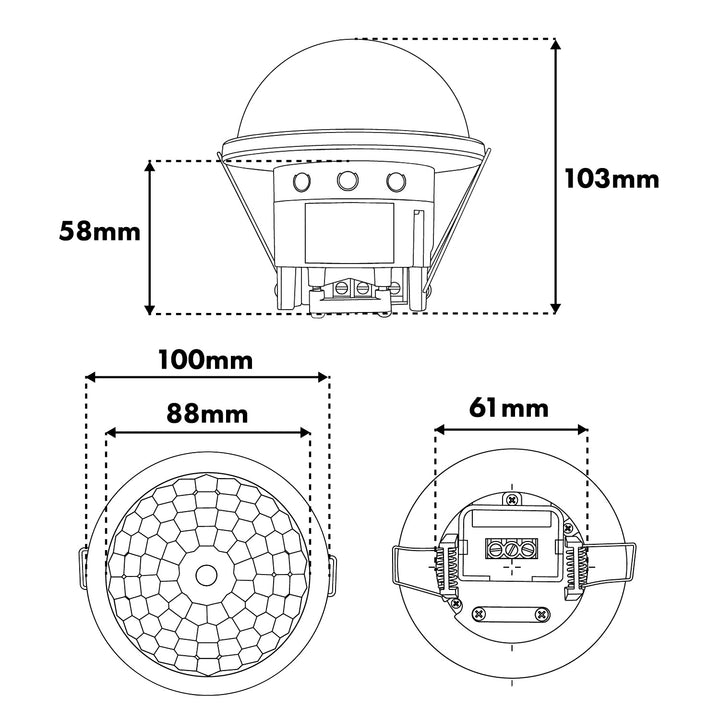 Senzor de prezență PIR Maclean, pentru montare încastrată, rază de acțiune 10x40 m, 1000 W/2000 W, 220-240 V c.a., 50/60 Hz, IP54, MCE822