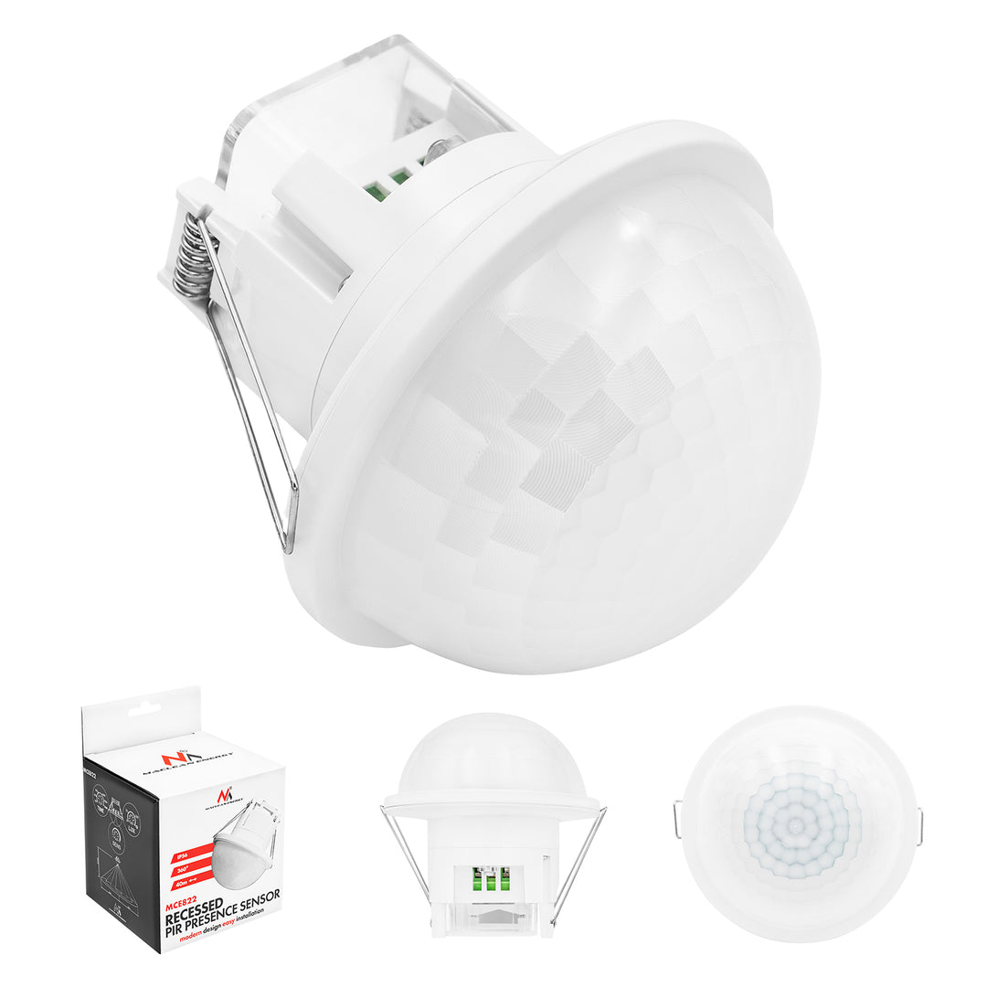 Senzor de prezență PIR Maclean, pentru montare încastrată, rază de acțiune 10x40 m, 1000 W/2000 W, 220-240 V c.a., 50/60 Hz, IP54, MCE822