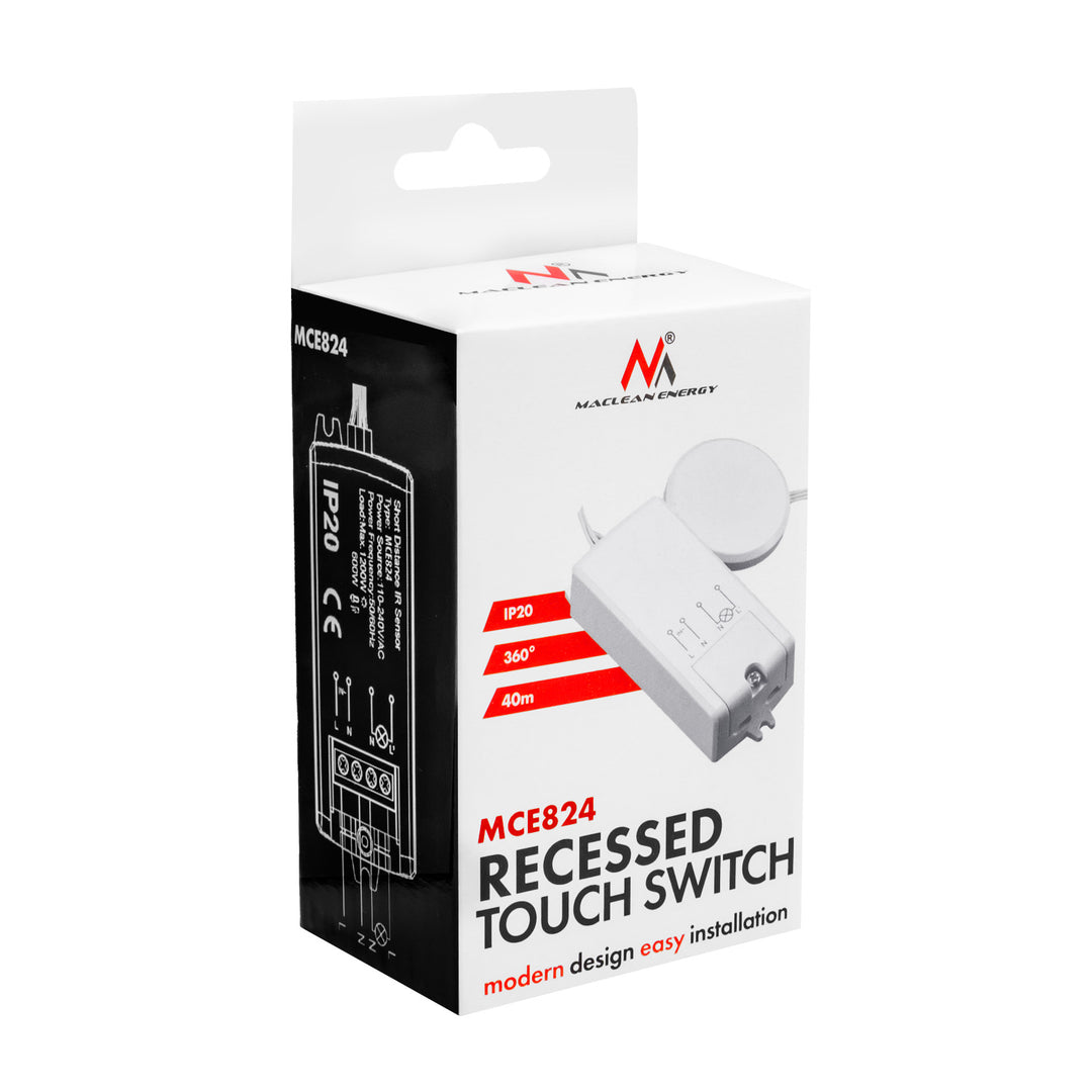 Întrerupător tactil încastrat Maclean, <40 mm, 110-240 V c.a., sarcină maximă 600 W pentru LED, MCE824