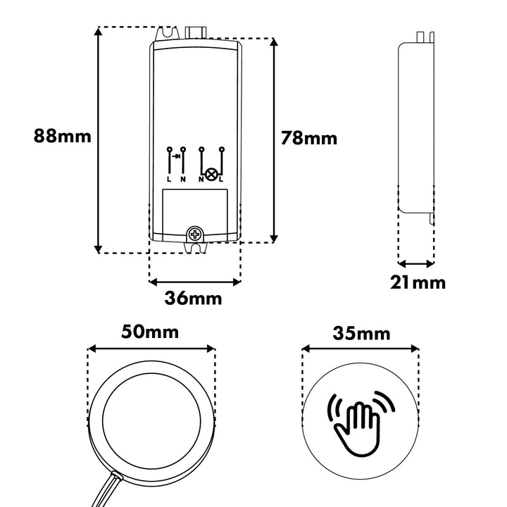 Întrerupător tactil încastrat Maclean, <40 mm, 110-240 V c.a., sarcină maximă 600 W pentru LED, MCE824