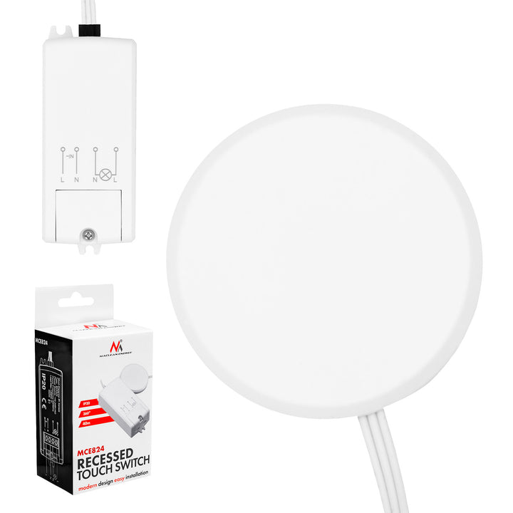 Întrerupător tactil încastrat Maclean, <40 mm, 110-240 V c.a., sarcină maximă 600 W pentru LED, MCE824