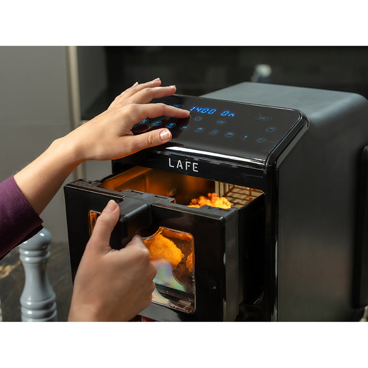 Friteuză fără ulei LAFE, friteuză cu aer cald, 2 compartimente, 5 L, putere 2460 W, afișaj LCD, Dual Fry