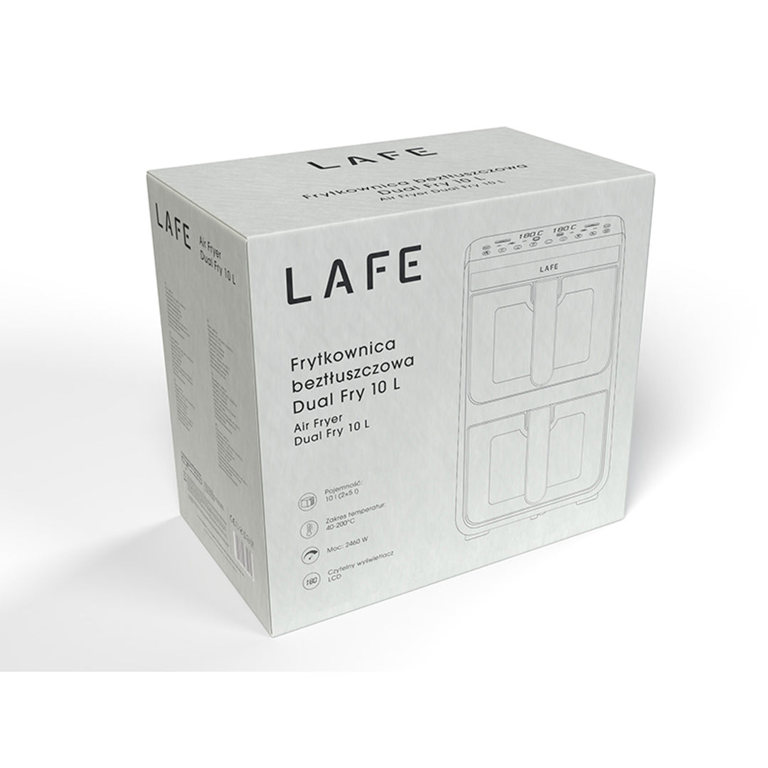 Friteuză fără ulei LAFE, friteuză cu aer cald, 2 compartimente, 5 L, putere 2460 W, afișaj LCD, Dual Fry