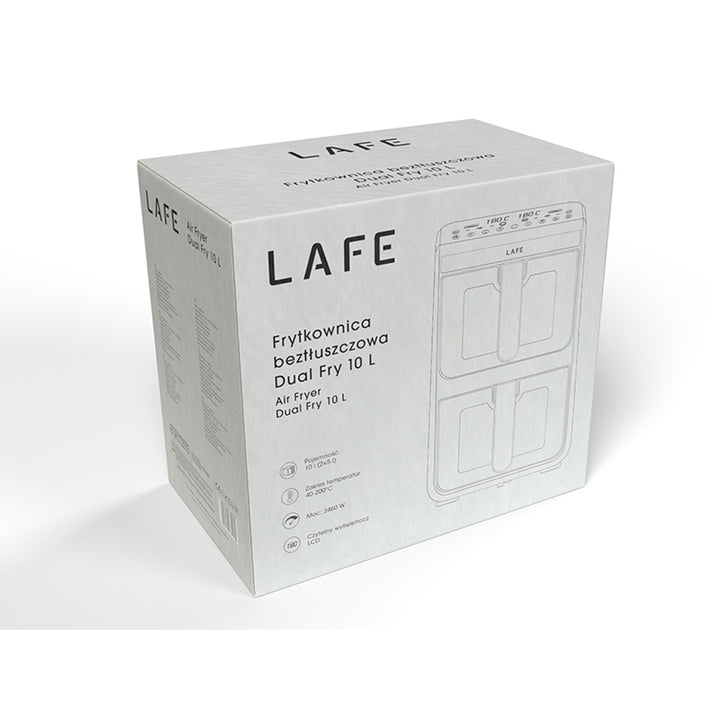 Friteuză fără ulei LAFE, friteuză cu aer cald, 2 compartimente, 5 L, putere 2460 W, afișaj LCD, Dual Fry