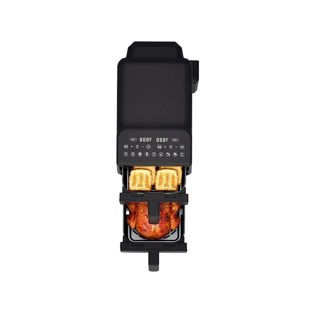 Friteuză fără ulei LAFE, friteuză cu aer cald, 2 compartimente, 5 L, putere 2460 W, afișaj LCD, Dual Fry