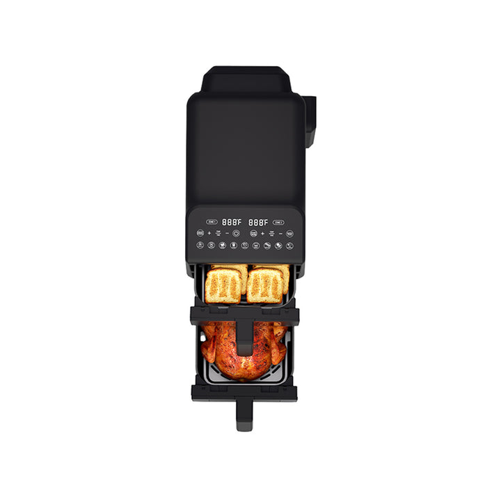 Friteuză fără ulei LAFE, friteuză cu aer cald, 2 compartimente, 5 L, putere 2460 W, afișaj LCD, Dual Fry