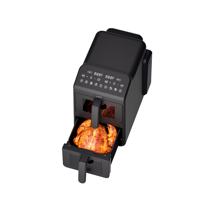 Friteuză fără ulei LAFE, friteuză cu aer cald, 2 compartimente, 5 L, putere 2460 W, afișaj LCD, Dual Fry