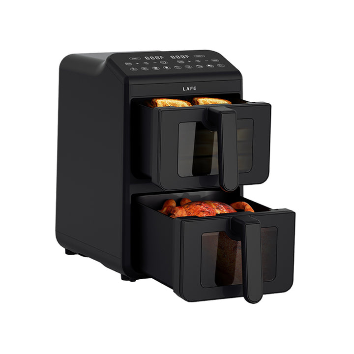 Friteuză fără ulei LAFE, friteuză cu aer cald, 2 compartimente, 5 L, putere 2460 W, afișaj LCD, Dual Fry