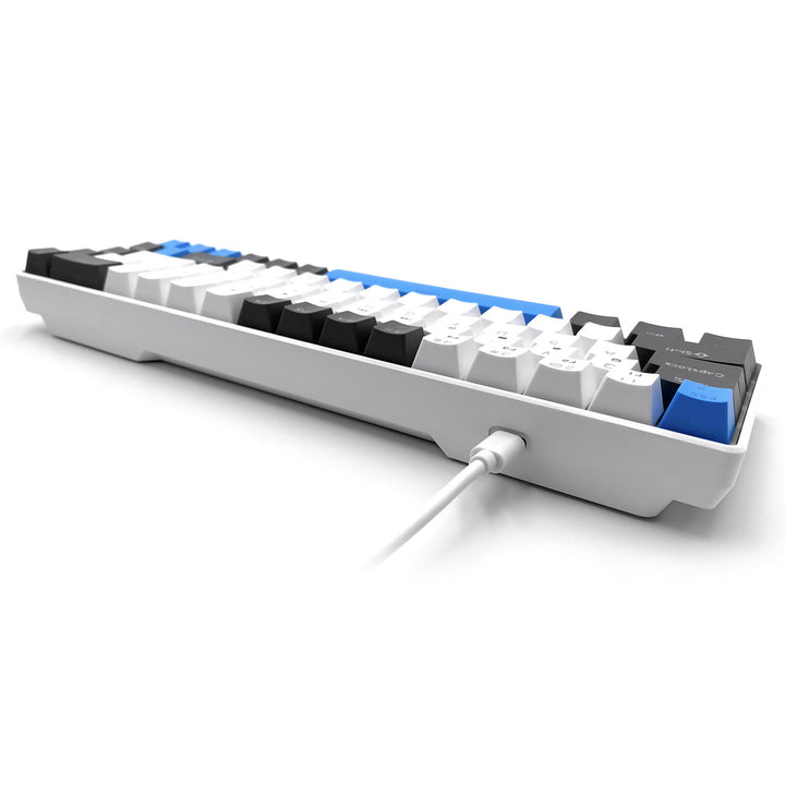 RED CORE MX60 - Tastatură mecanică scurtă pentru jocuri, 60%, comutatoare mecanice RED silențioase, iluminare colorată, 68 de taste, USB-C. Culoare: alb/albastru. Mediatech