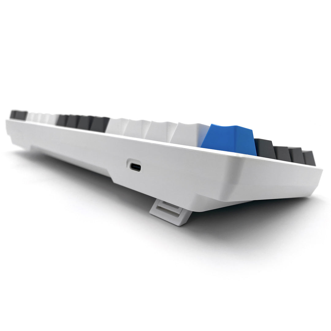 RED CORE MX60 - Tastatură mecanică scurtă pentru jocuri, 60%, comutatoare mecanice RED silențioase, iluminare colorată, 68 de taste, USB-C. Culoare: alb/albastru. Mediatech