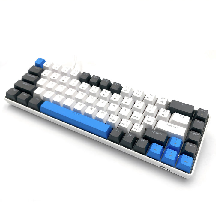 RED CORE MX60 - Tastatură mecanică scurtă pentru jocuri, 60%, comutatoare mecanice RED silențioase, iluminare colorată, 68 de taste, USB-C. Culoare: alb/albastru. Mediatech