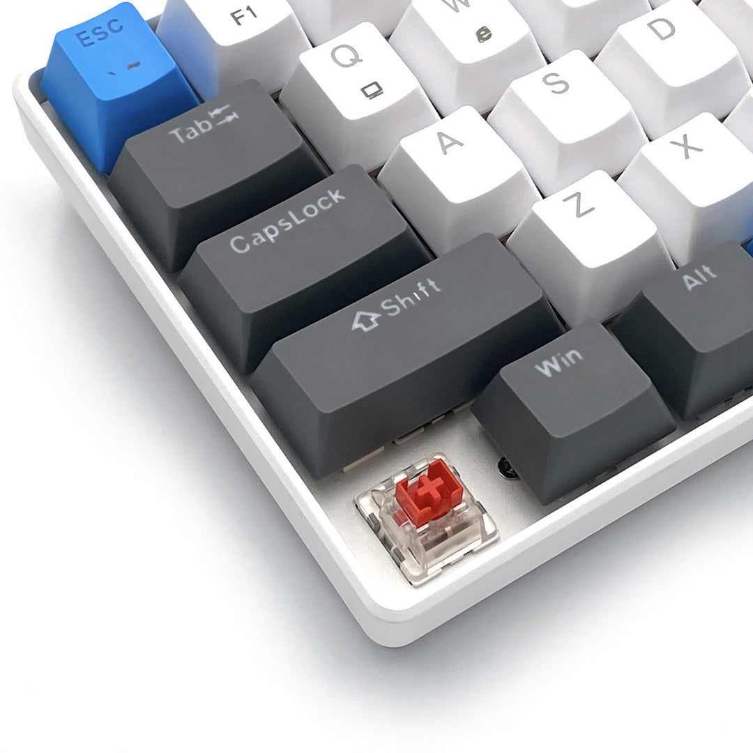 RED CORE MX60 - Tastatură mecanică scurtă pentru jocuri, 60%, comutatoare mecanice RED silențioase, iluminare colorată, 68 de taste, USB-C. Culoare: alb/albastru. Mediatech