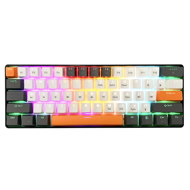 ZONE 61 - Tastatură mecanică scurtă pentru jocuri, 60%, comutatoare mecanice silențioase RED, iluminare colorată, 61 de taste, USB-C, Mediatech