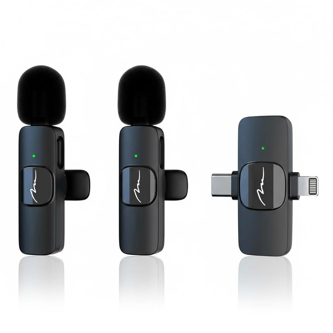 MICRO-MIC DUO – 2 microfoane wireless cu prindere la rever (set), cu clemă, iOS și Android (OTG), mini, super-sensibile. USB-C și LIGHTNING, Mediatech