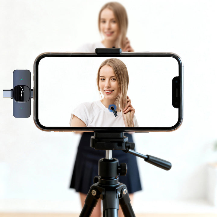 MICRO-MIC DUO – 2 microfoane wireless cu prindere la rever (set), cu clemă, iOS și Android (OTG), mini, super-sensibile. USB-C și LIGHTNING, Mediatech