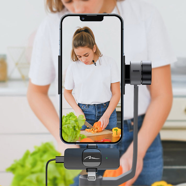 MICRO-MIC DUO – 2 microfoane wireless cu prindere la rever (set), cu clemă, iOS și Android (OTG), mini, super-sensibile. USB-C și LIGHTNING, Mediatech