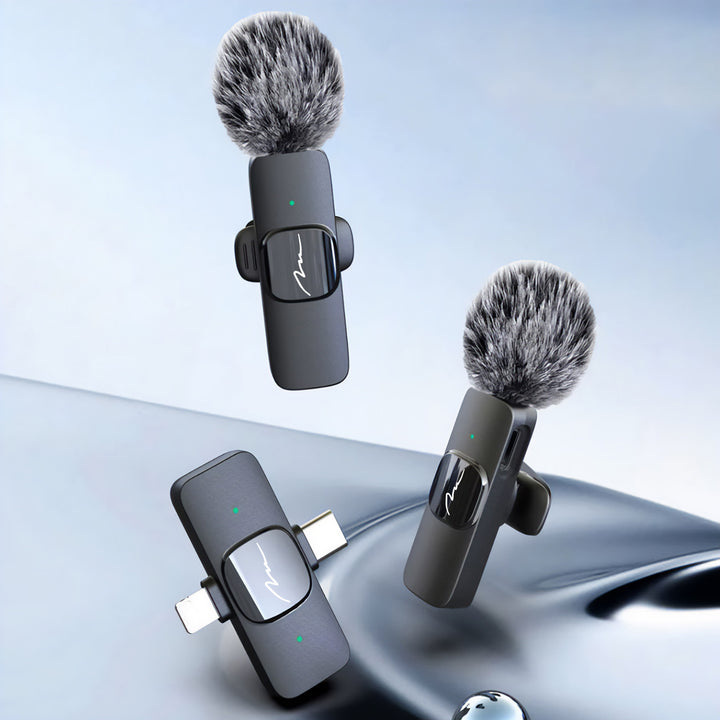 MICRO-MIC DUO – 2 microfoane wireless cu prindere la rever (set), cu clemă, iOS și Android (OTG), mini, super-sensibile. USB-C și LIGHTNING, Mediatech
