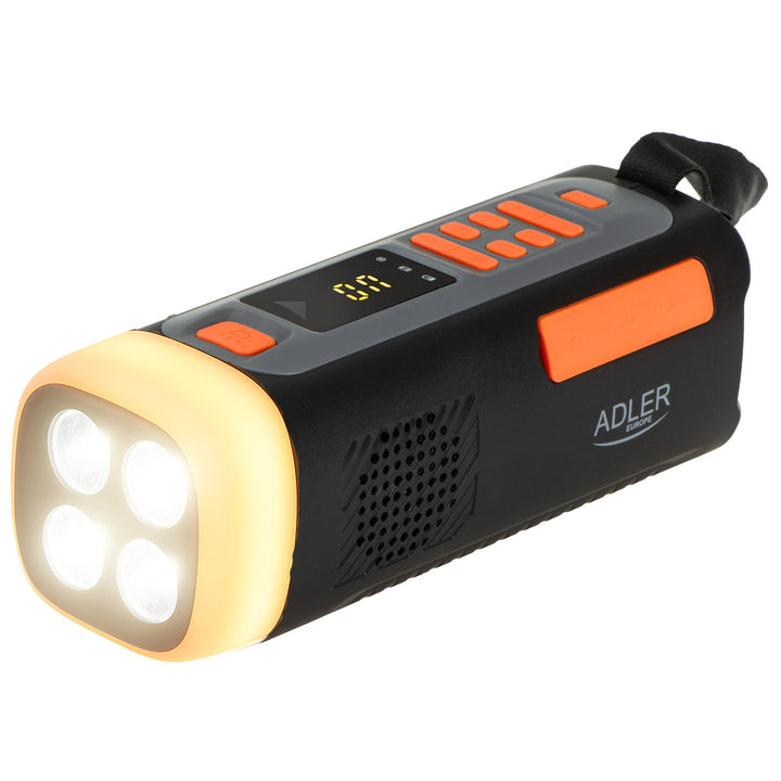 Radio de urgență Adler cu panou solar, manivelă și baterie externă, Bluetooth 5.0, lanternă LED de 4 W, 4500 mAh, AD 1920