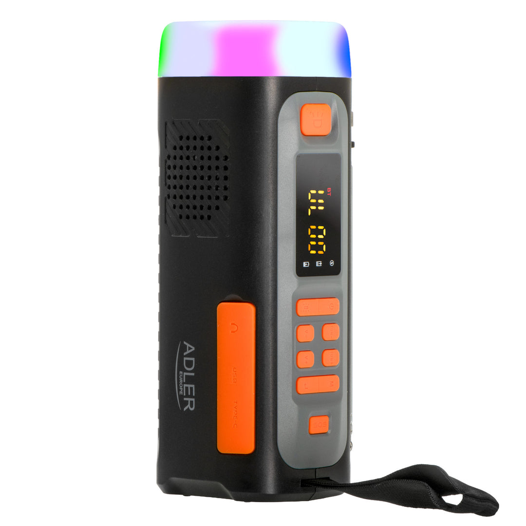 Radio de urgență Adler cu panou solar, manivelă și baterie externă, Bluetooth 5.0, lanternă LED de 4 W, 4500 mAh, AD 1920