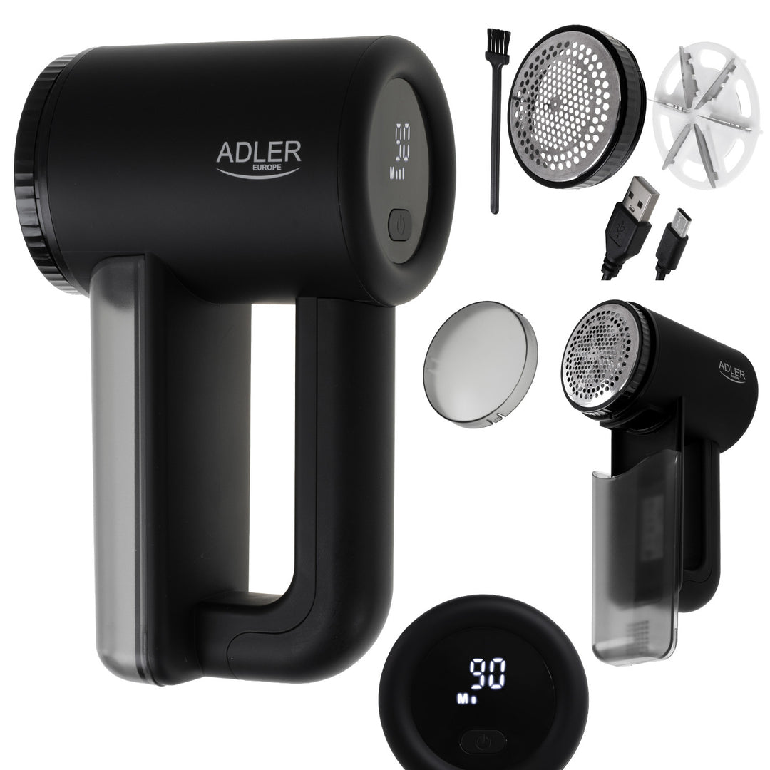 Aparat de ras pentru țesături Adler, ecran LCD, 3 viteze de funcționare, negru, AD 9617 negru